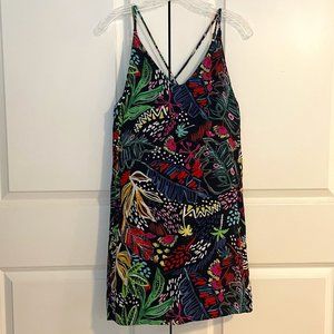 Topshop Floral/Tropical Summer Dress (Size 2, Black/Navy w/ Multicolor Print)